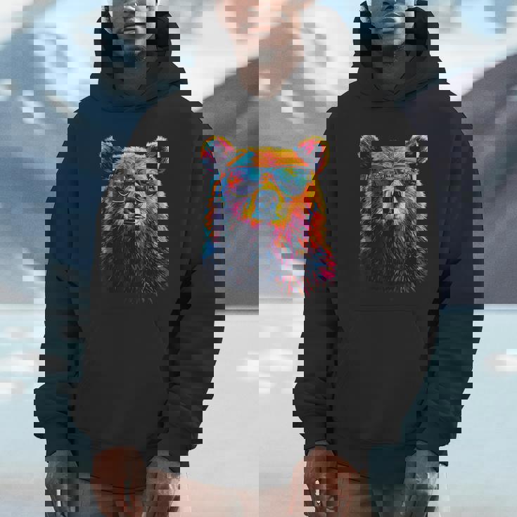 Bear Wearing Sunglasses Wildlife Graphic Colorful Bear Unisex Hoodie