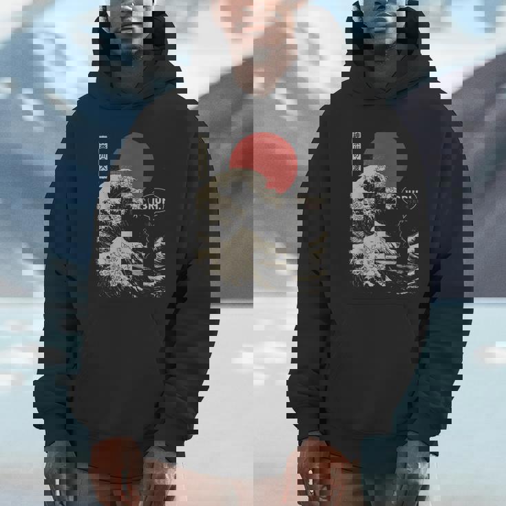 Bruh The Great Wave Kanagawa Japanese Surfing Cat Unisex Hoodie