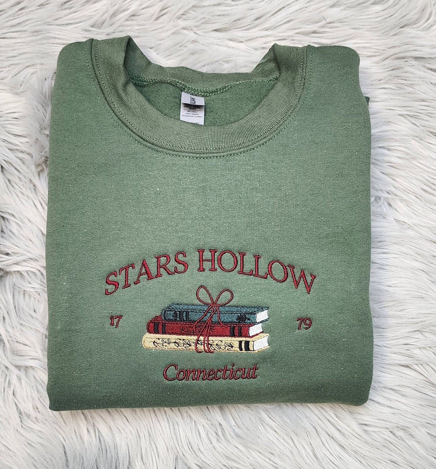 Embroidered Stars Hollow Connecticut Sweatshirt - Connecticut Book Embroidered Unisex Sweatshirt or Hooded Sweatshirt