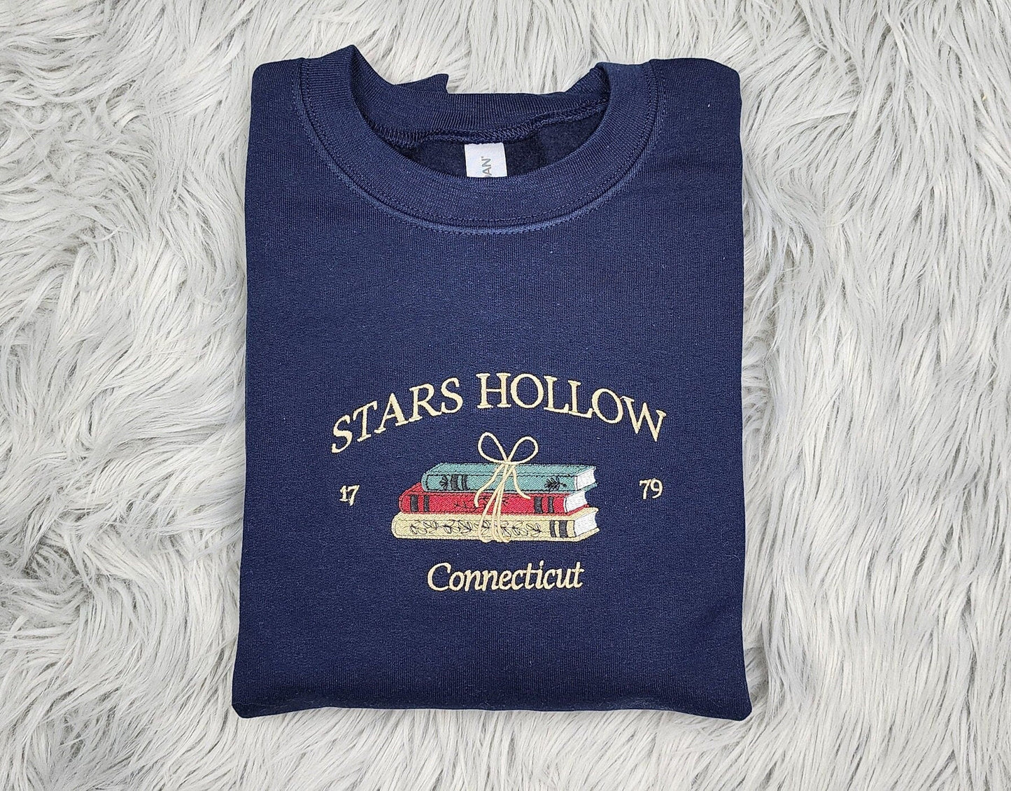Embroidered Stars Hollow Connecticut Sweatshirt - Connecticut Book Embroidered Unisex Sweatshirt or Hooded Sweatshirt
