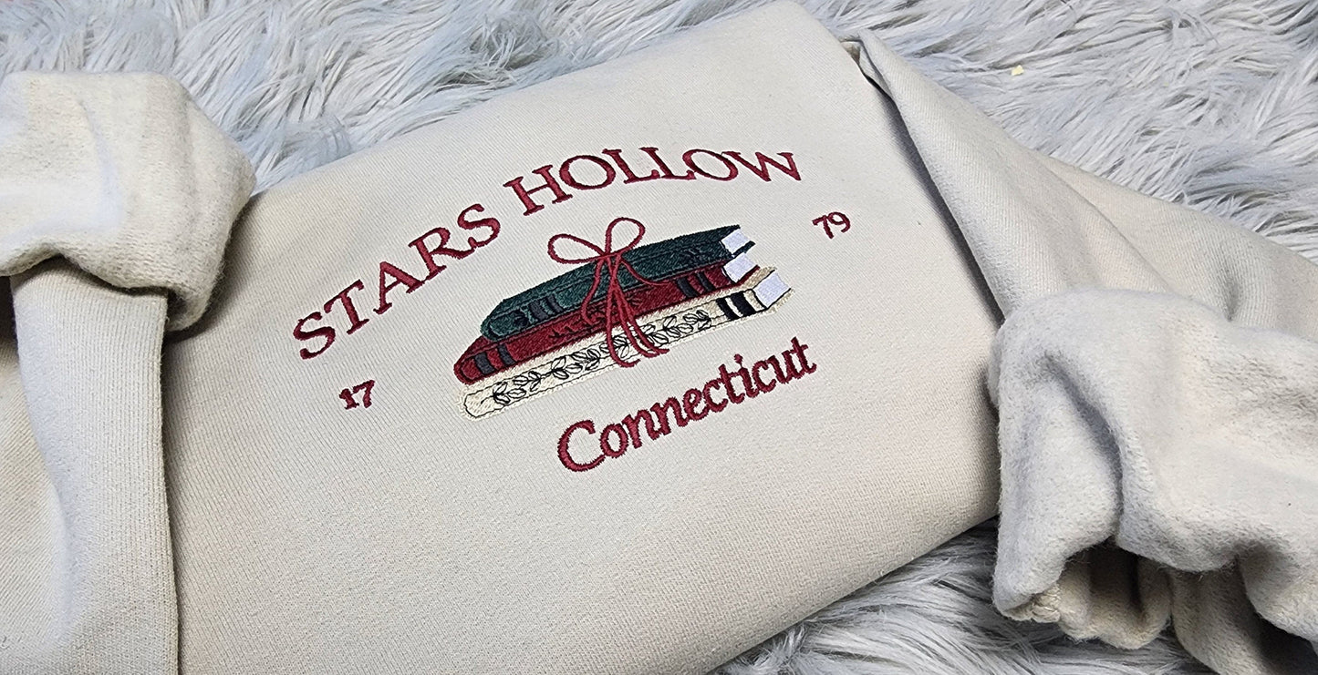 Embroidered Stars Hollow Connecticut Sweatshirt - Connecticut Book Embroidered Unisex Sweatshirt or Hooded Sweatshirt