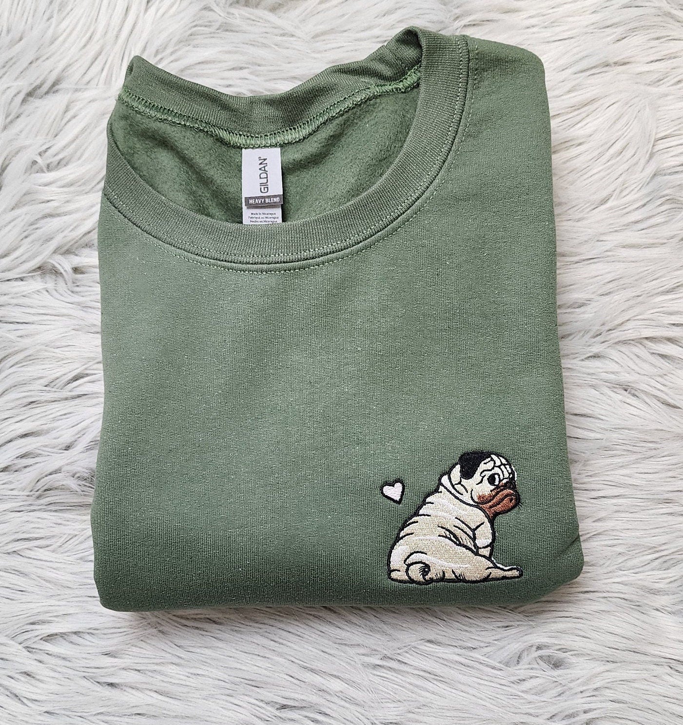 Embroidered Pug Sweatshirt, Pug Love Unisex Sweatshirt or Hooded Sweatshirt