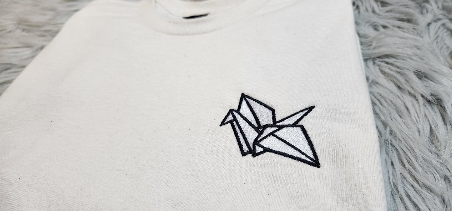 Paper Crane Embroidered Crewneck - Origami Embroidered Crewneck - Origami Pocket logo - T-Shirt - Sweatshirt - Hoodie