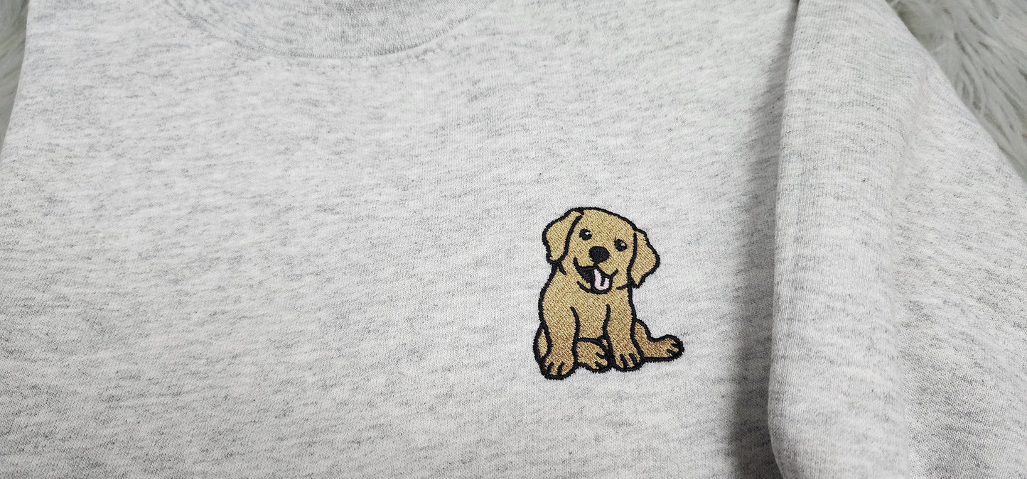 Golden Retriever Embroidered Crewneck - Golden Lab Crew - Golden Retriever Pocket logo - T- Shirt - Sweatshirt or Hooded Sweatshirt