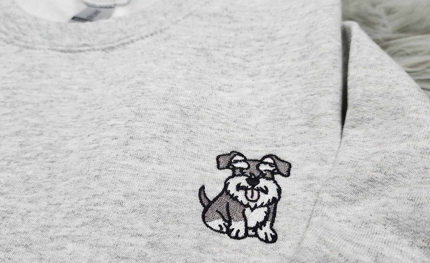 Embroidered Schnauzer Crewneck - Schnauzer Embroidery Unisex Crew - Schnauzer Pocket logo Tee - T- Shirt - Sweatshirt or Hooded Sweatshirt