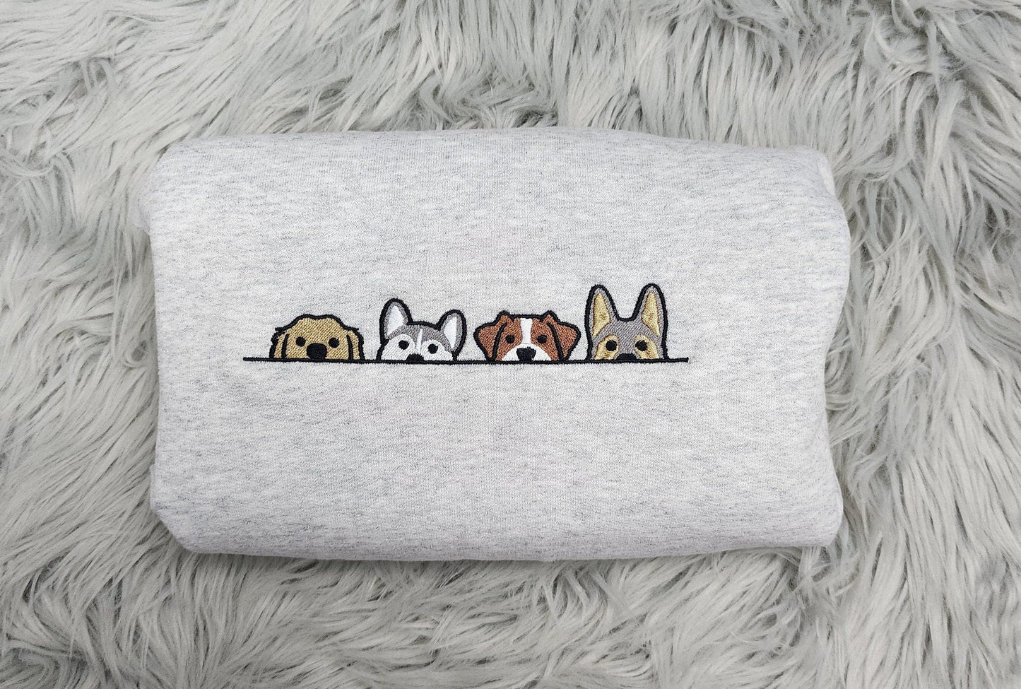 Peeking Dogs Embroidered Crewneck - Gift For Dog Mama and Rescue Mama - Cute Peeking Dogs Crewneck - T-Shirt - Sweatshirt - Hoodie