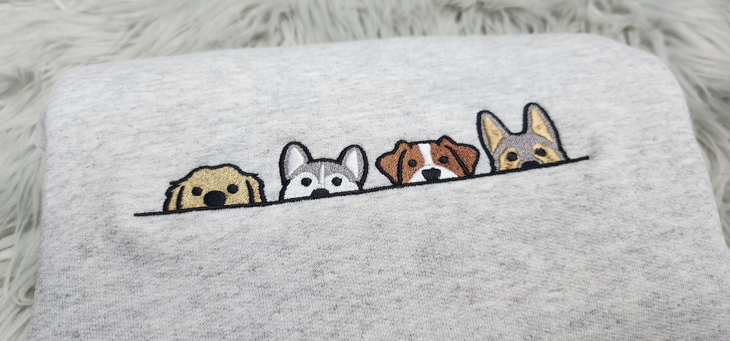 Peeking Dogs Embroidered Crewneck - Gift For Dog Mama and Rescue Mama - Cute Peeking Dogs Crewneck - T-Shirt - Sweatshirt - Hoodie