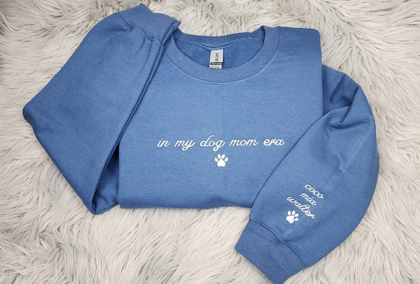 In My Dog Mom Era Embroidered Crewneck - Personalized Embroidered Dog Mom Shirt - Custom Dog Name Sleeve Embroidery - Dog Mama Gift
