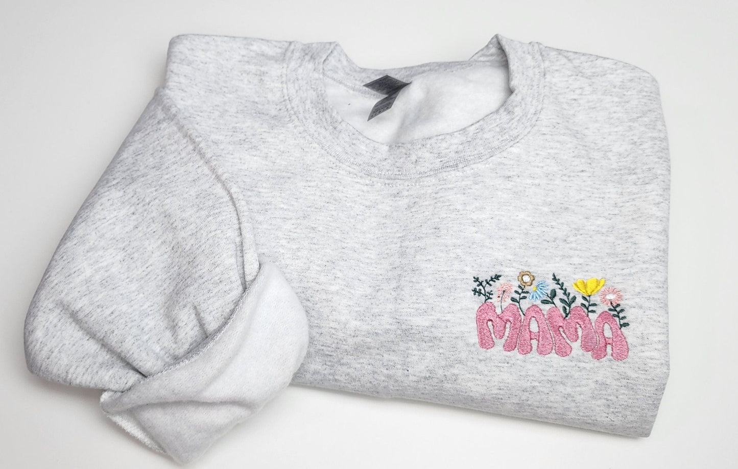 Embroidered Mama Sweatshirt, Pocket Design Flower Embroidered Sweatshirt, Mother Gift