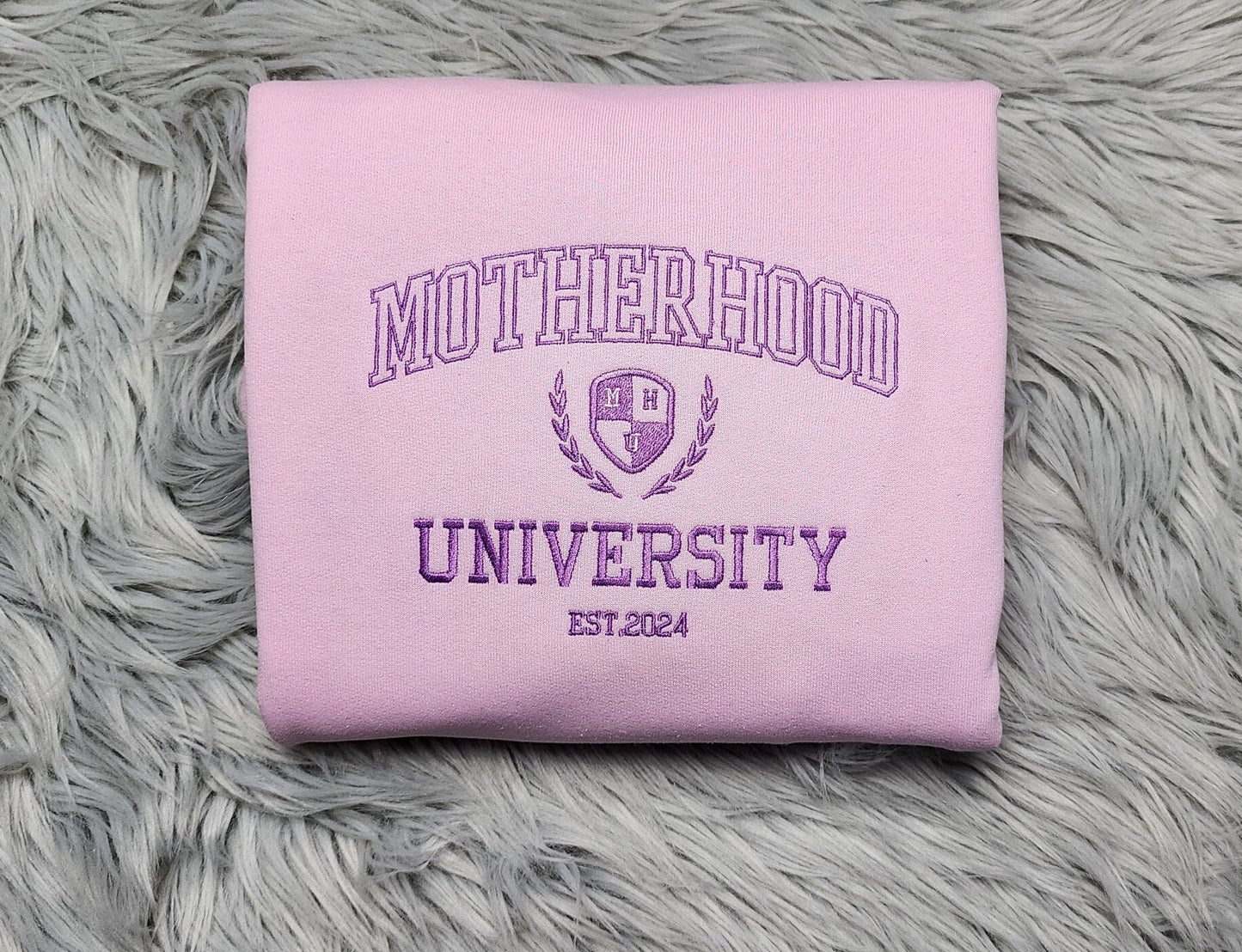 Motherhood University Embroidered Crewneck - Funny Mom Crewneck - Cute Embroidered Crewneck - Crewneck T-Shirt, Sweatshirt or Hoodie