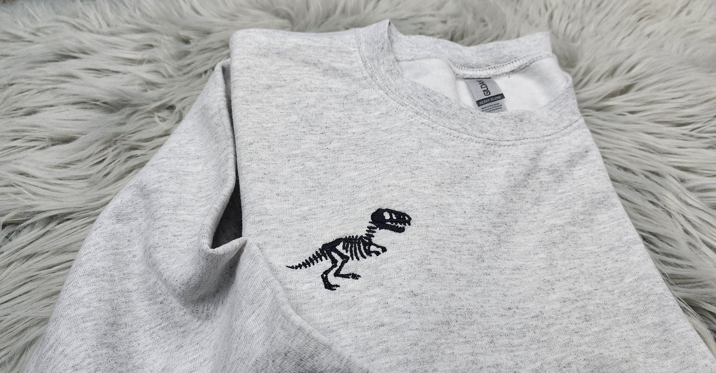 T-Rex Embroidered Crewneck - T-Rex Skeleton - Dinosaur Fossils Pocket Logo - T-Shirt - Sweatshirt - Hoodie
