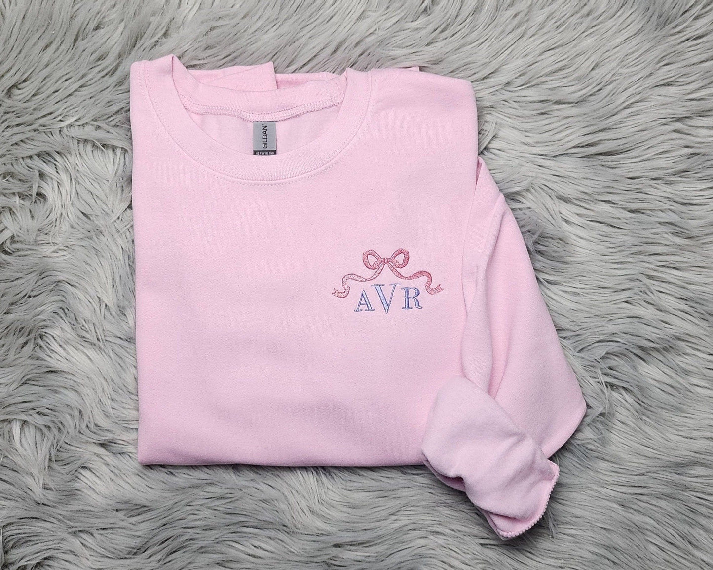 Embroidered Bow Ribbon Monogrammed Crewneck - Delicate Bow Embroidery Personalized Crewneck - Monogram Crewneck - Gift for Her
