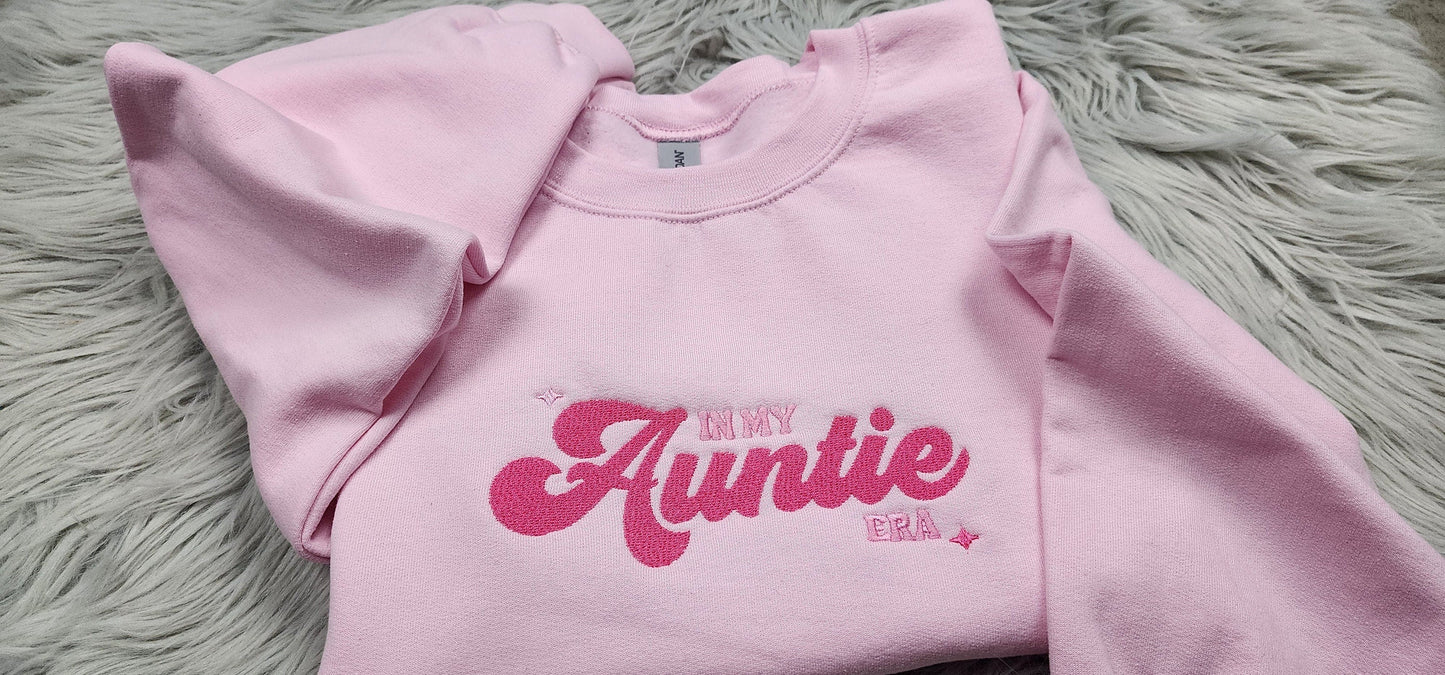 In my Auntie Era Embroidered Crewneck - Gift For Auntie - Best Aunt Unisex Crewneck or Hoodie - Add Custom Sleeve Embroidery