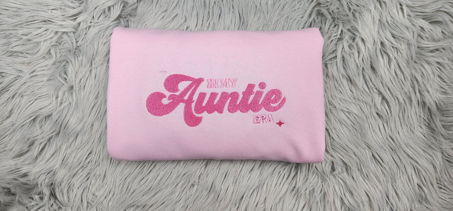 In my Auntie Era Embroidered Crewneck - Gift For Auntie - Best Aunt Unisex Crewneck or Hoodie - Add Custom Sleeve Embroidery