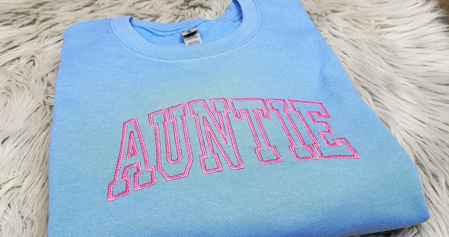 Embroidered Auntie Shirt - Gift For Auntie - Best Aunt Unisex Crewneck or Hoodie - Add Custom Sleeve Embroidery