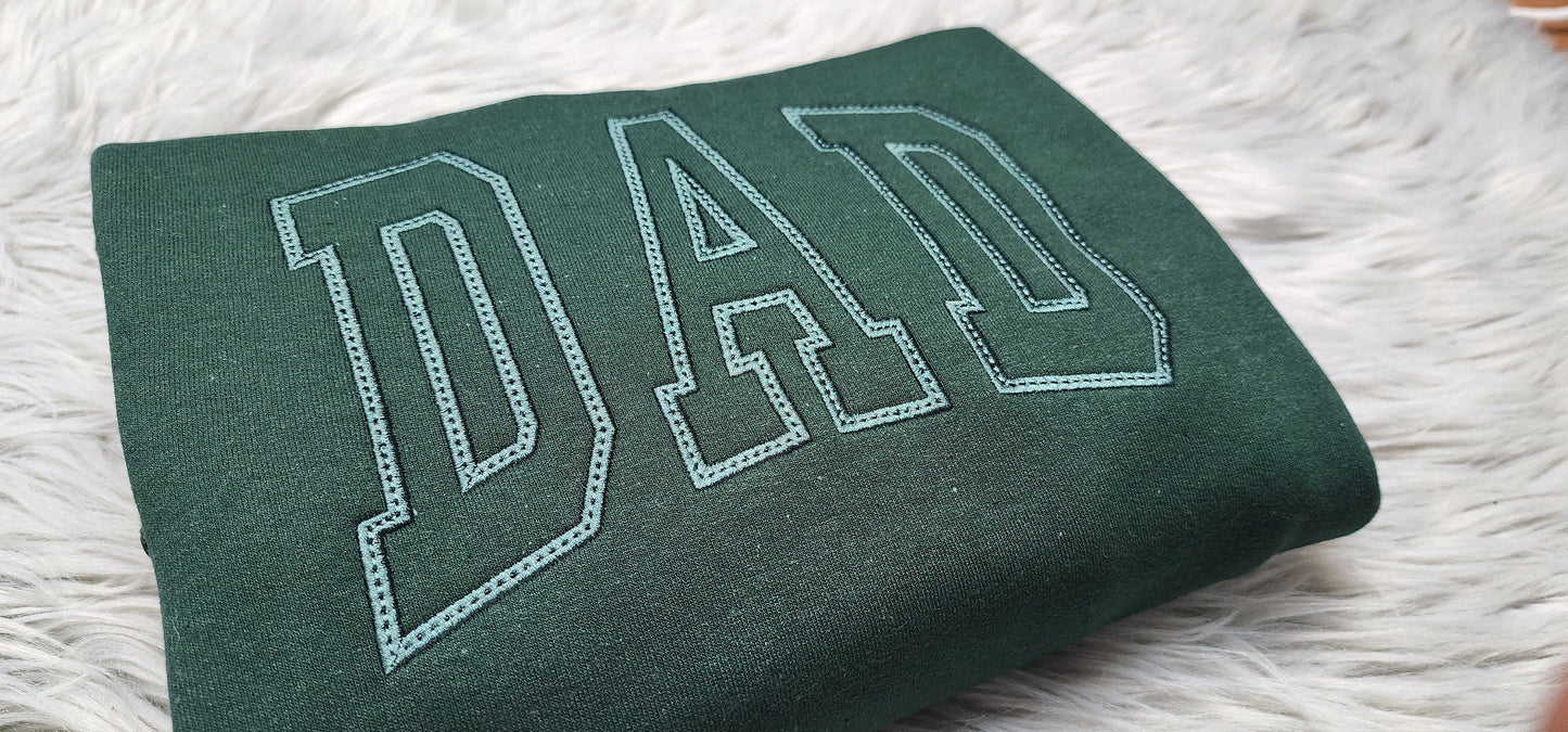 Dad Varsity Lettering Embroidered Crewneck - Gift For Dad - Best Dad Ever Unisex Crewneck or Hoodie - Add Custom Sleeve Embroidery
