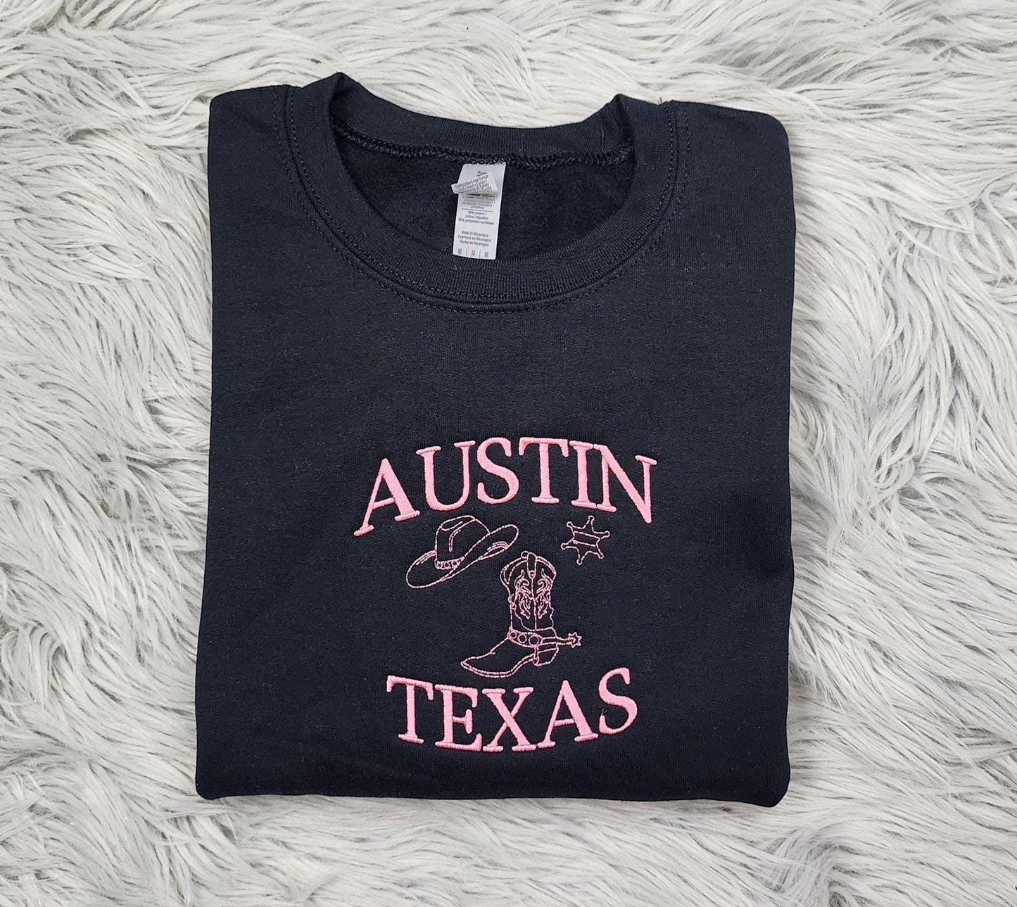 Embroidered Austin Texas Crewneck Sweatshirt or Hooded Sweatshirt - Texas Sweatshirt - Embroidered gift