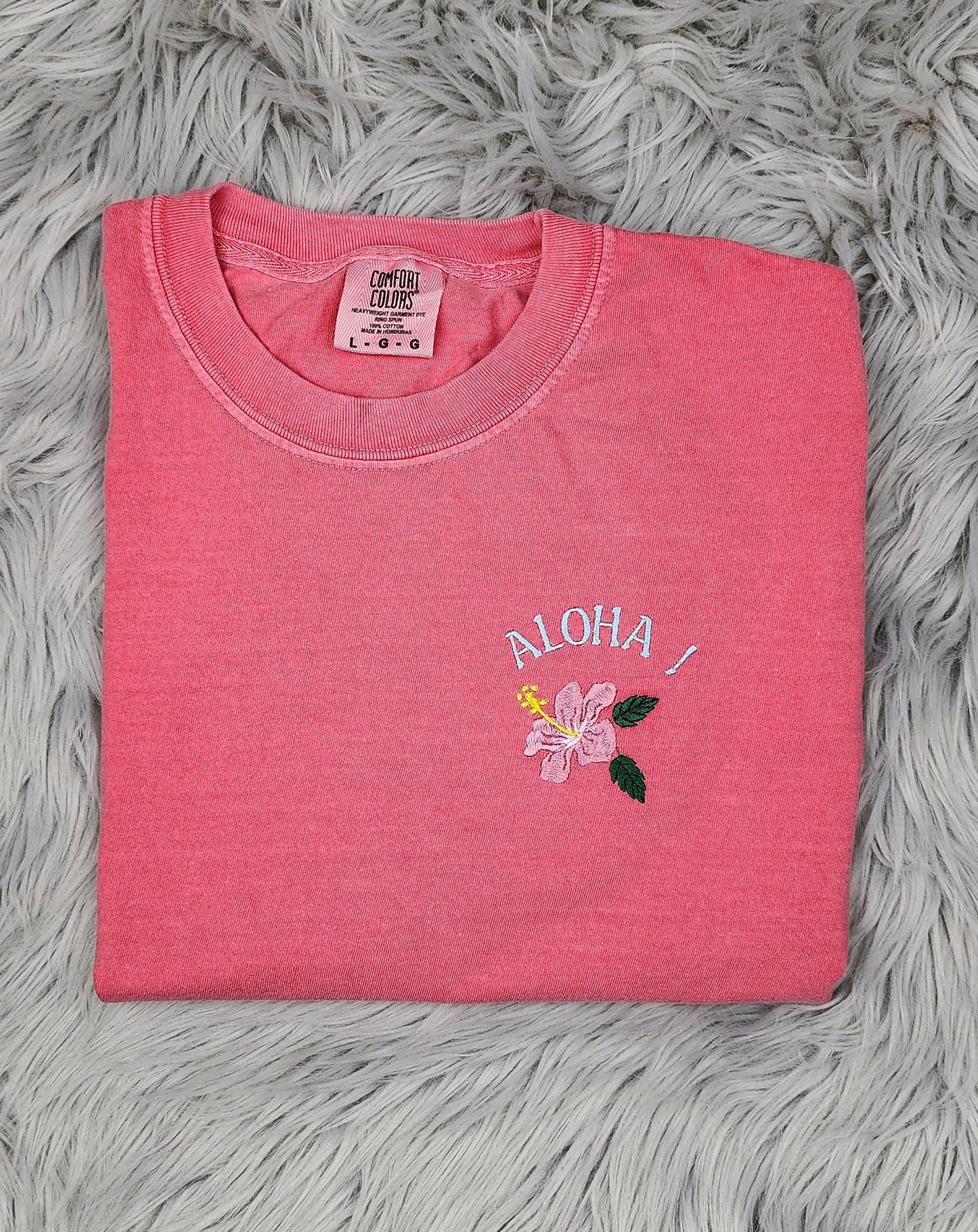 Embroidered Aloha Hawaii Hibiscus flower - Pocket Logo - Hawaii embroidered Unisex T-shirt, Aloha Shirt - Comfort Colors