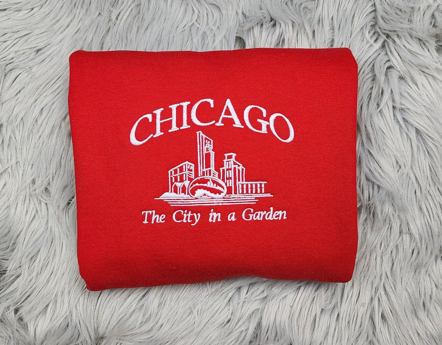 Chicago Embroidered Crewneck - The city in a Garden - Embroidered Gifts - T-Shirt - Sweatshirt - Hoodie