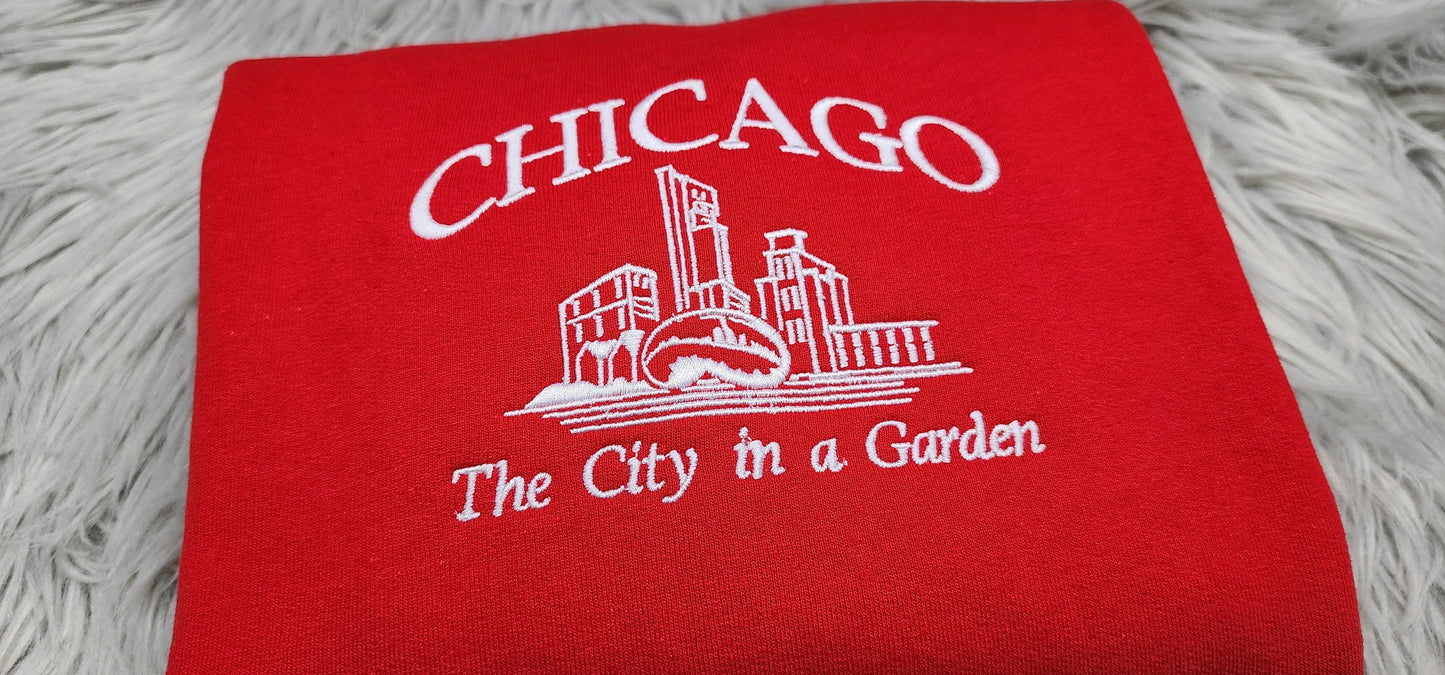 Chicago Embroidered Crewneck - The city in a Garden - Embroidered Gifts - T-Shirt - Sweatshirt - Hoodie