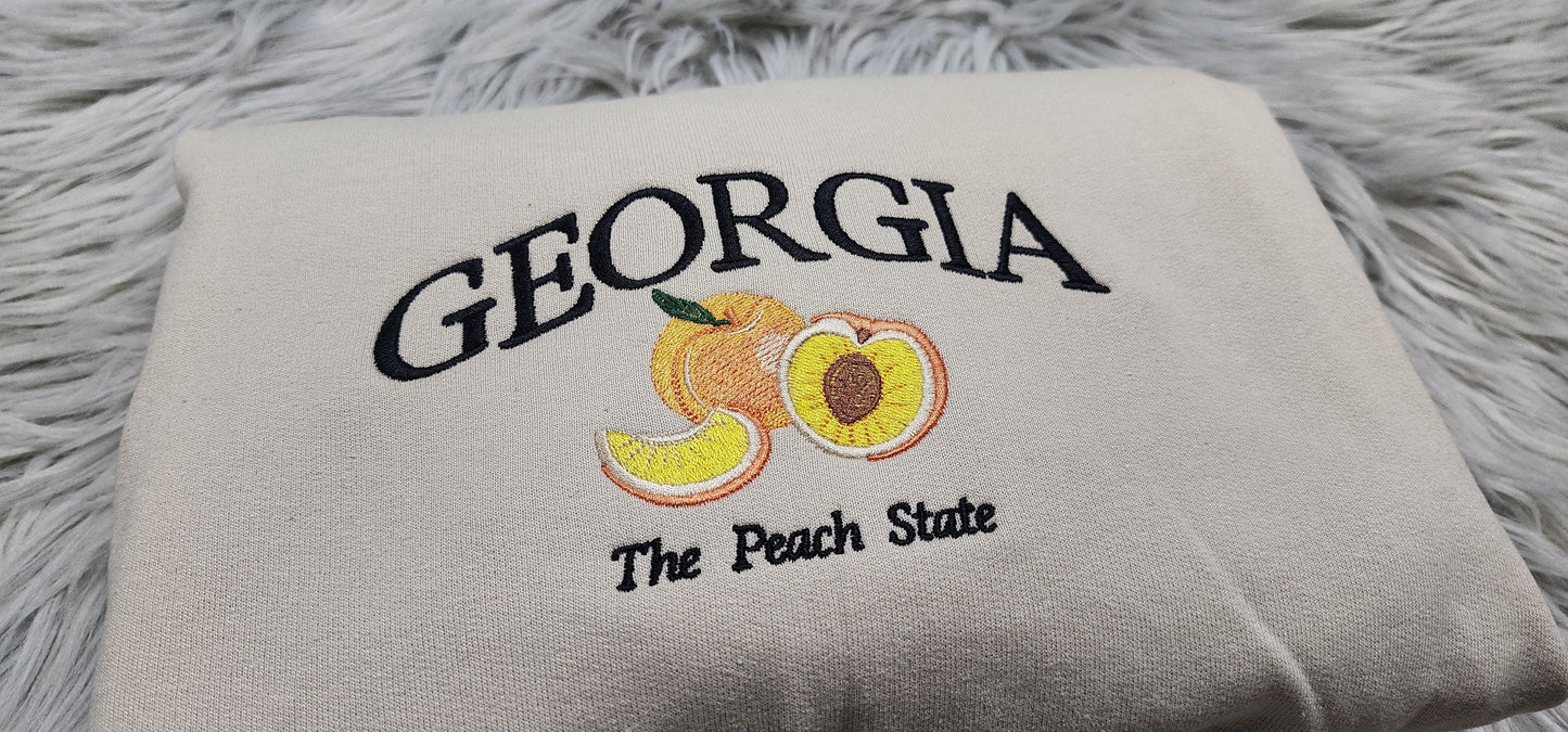 Georgia The Peach State Embroidered Crewneck - Georgia Crewneck - Crewneck T-Shirt - Sweatshirt - Hoodie