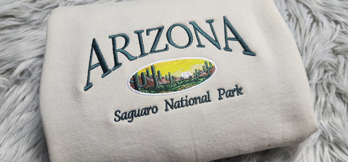 Arizona Embroidered Crewneck - Saguaro National Park Embroidered Crewneck - Embroidered Gifts - T-Shirt - Sweatshirt - Hoodie
