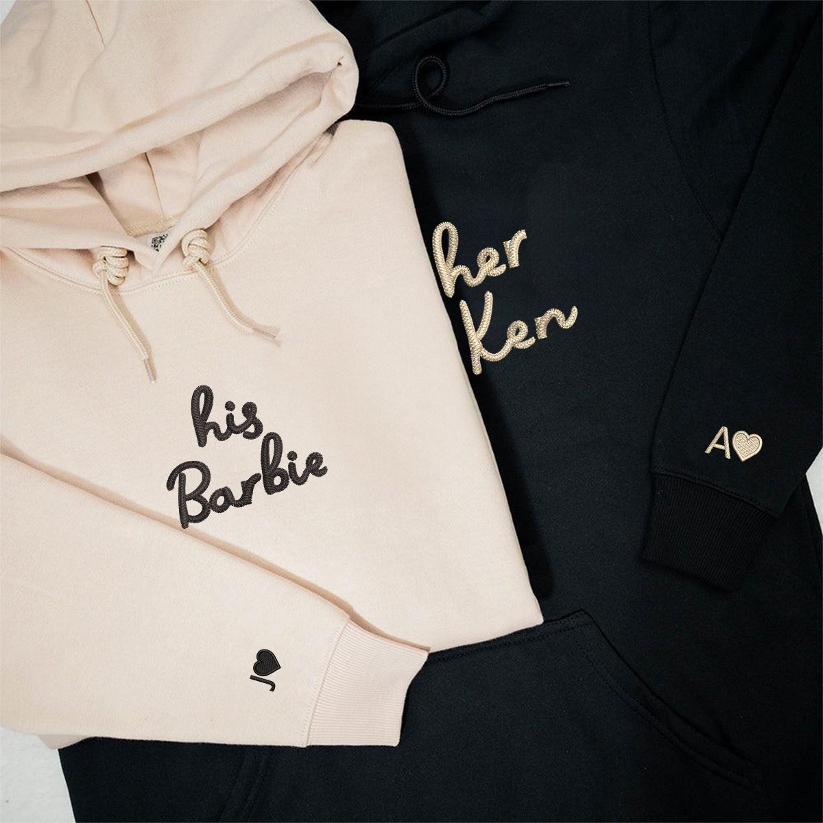 Custom Embroidered His Barbie Her Ken Matching Hoodies for Couples