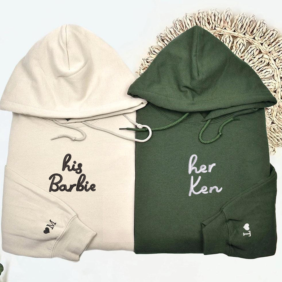 Custom Embroidered His Barbie Her Ken Matching Hoodies for Couples