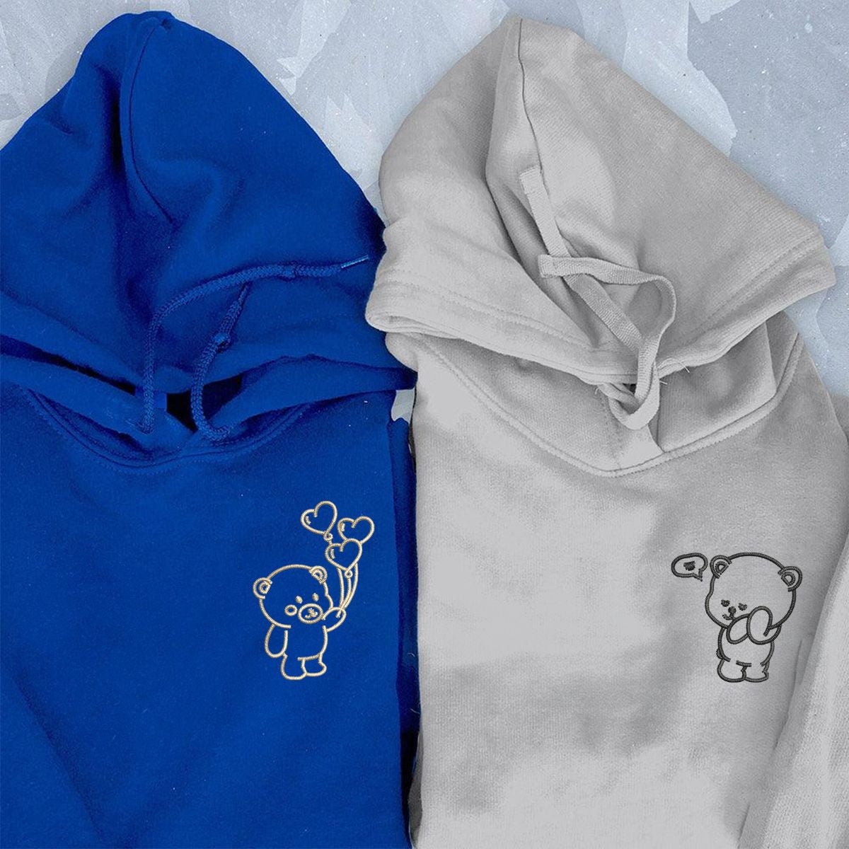 Custom Embroidered Bear Love Matching Hoodies for Couples