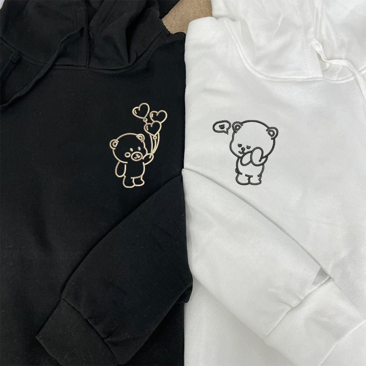 Custom Embroidered Bear Love Matching Hoodies for Couples