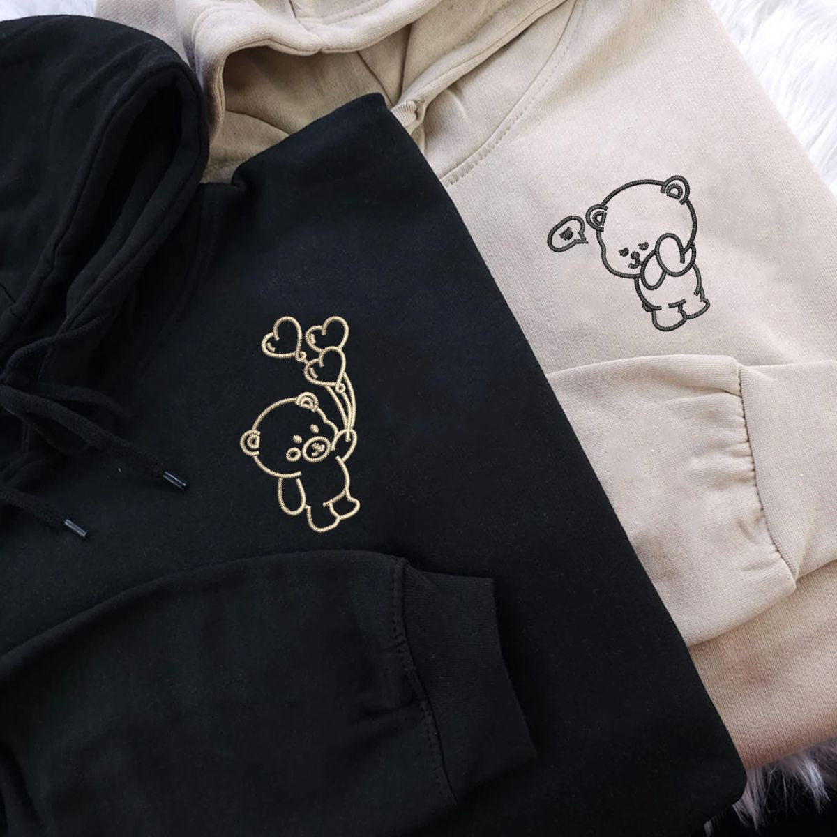 Custom Embroidered Bear Love Matching Hoodies for Couples