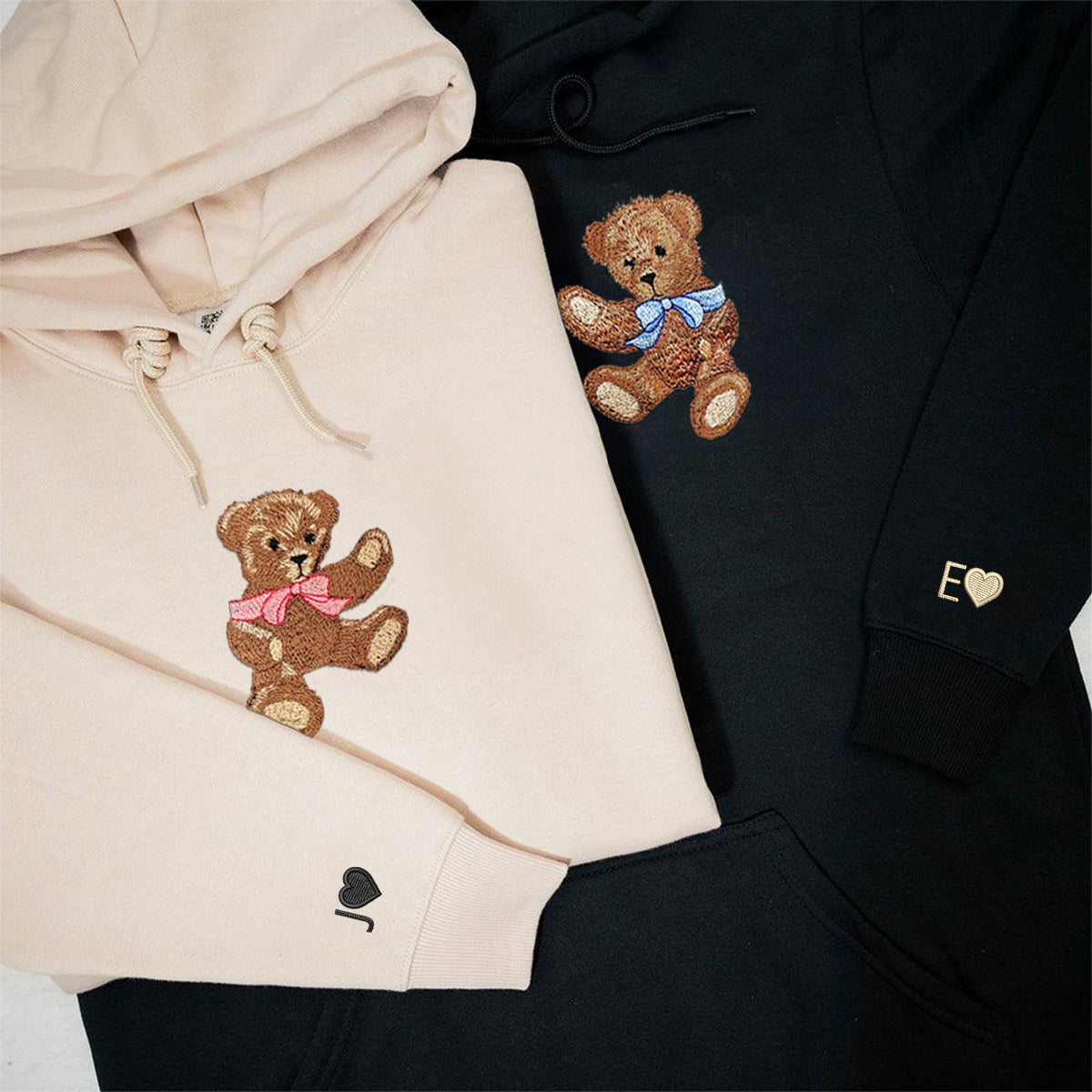 Custom Embroidered Cute Bear Matching Hoodies for Couples
