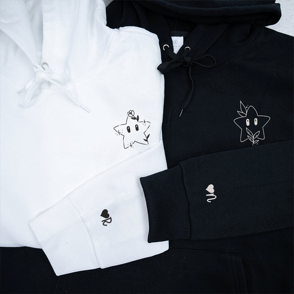 Cute Stars Cartoon Custom Embroidered Matching Hoodies For Couples