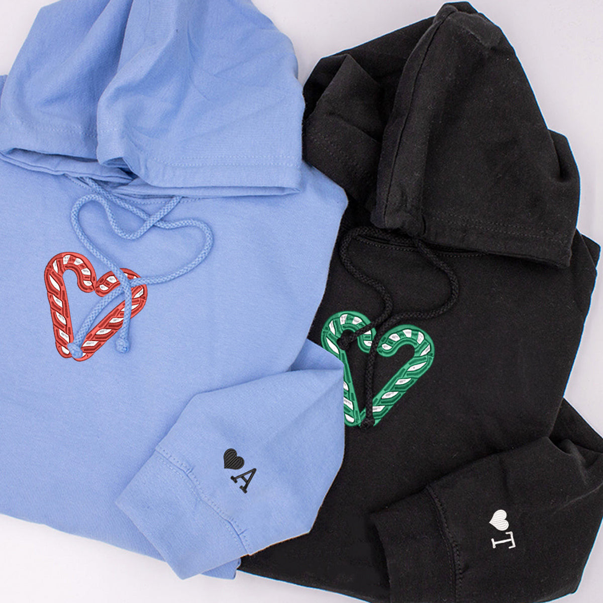 Custom Embroidered Candy Cane Matching Hoodies for Couples