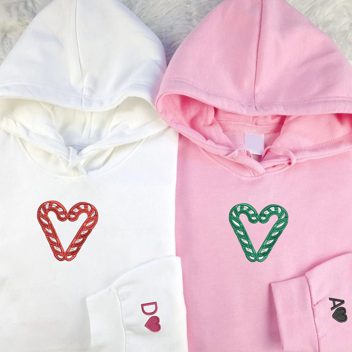 Custom Embroidered Candy Cane Matching Hoodies for Couples