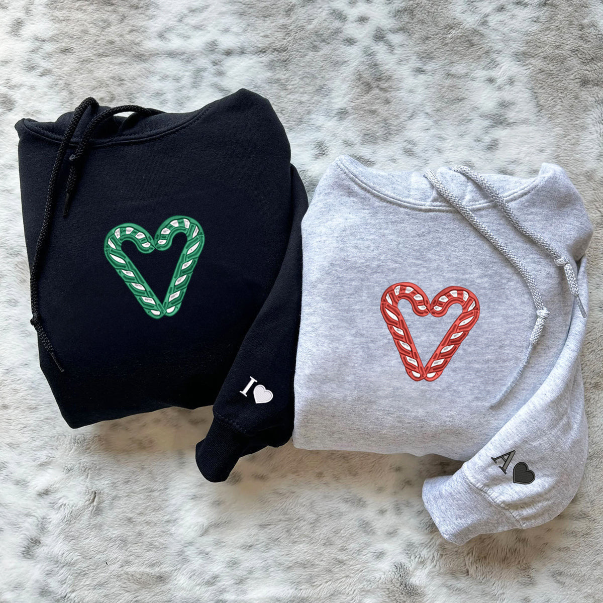 Custom Embroidered Candy Cane Matching Hoodies for Couples