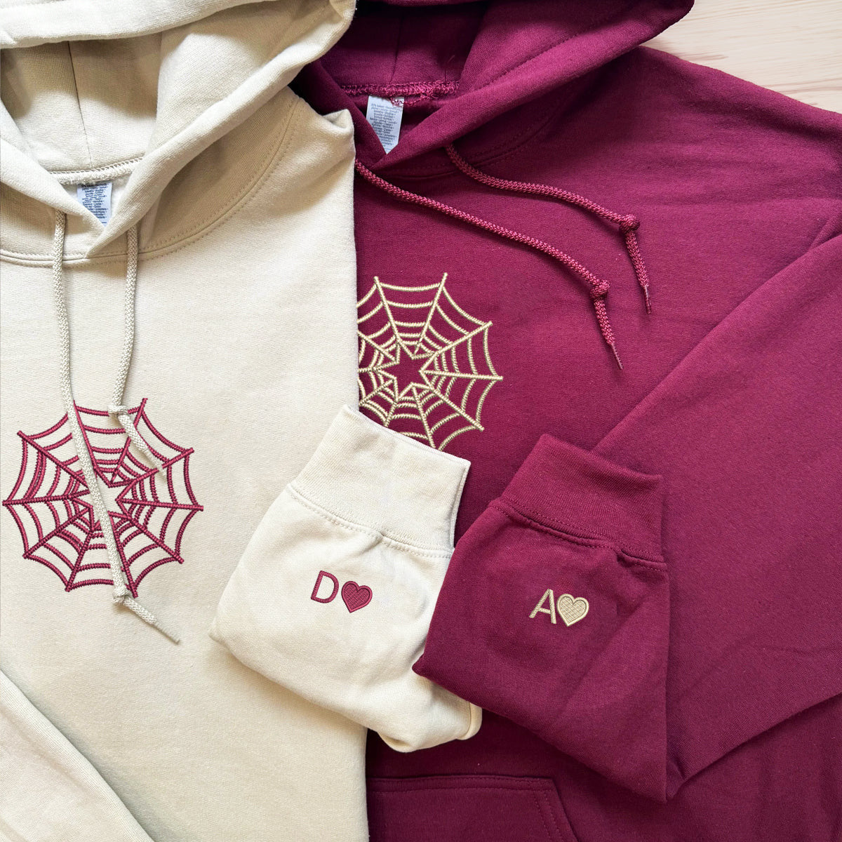 Custom Embroidered Spiderweb Star Matching Hoodies for Couples