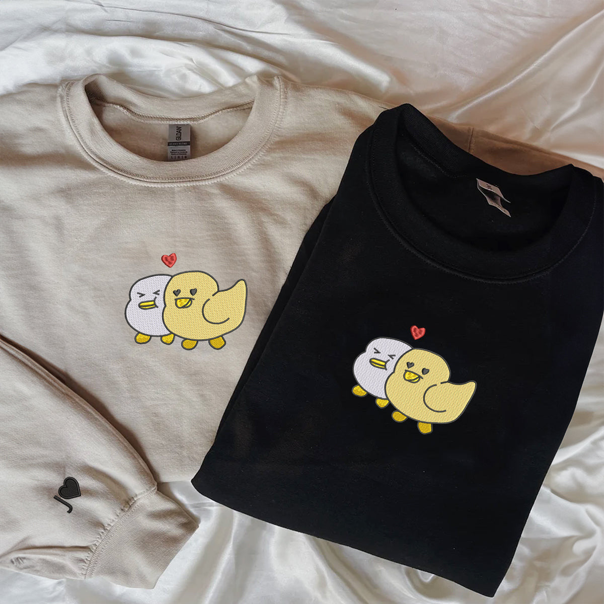 Custom Embroidered Duck Love Matching Hoodies for Couples