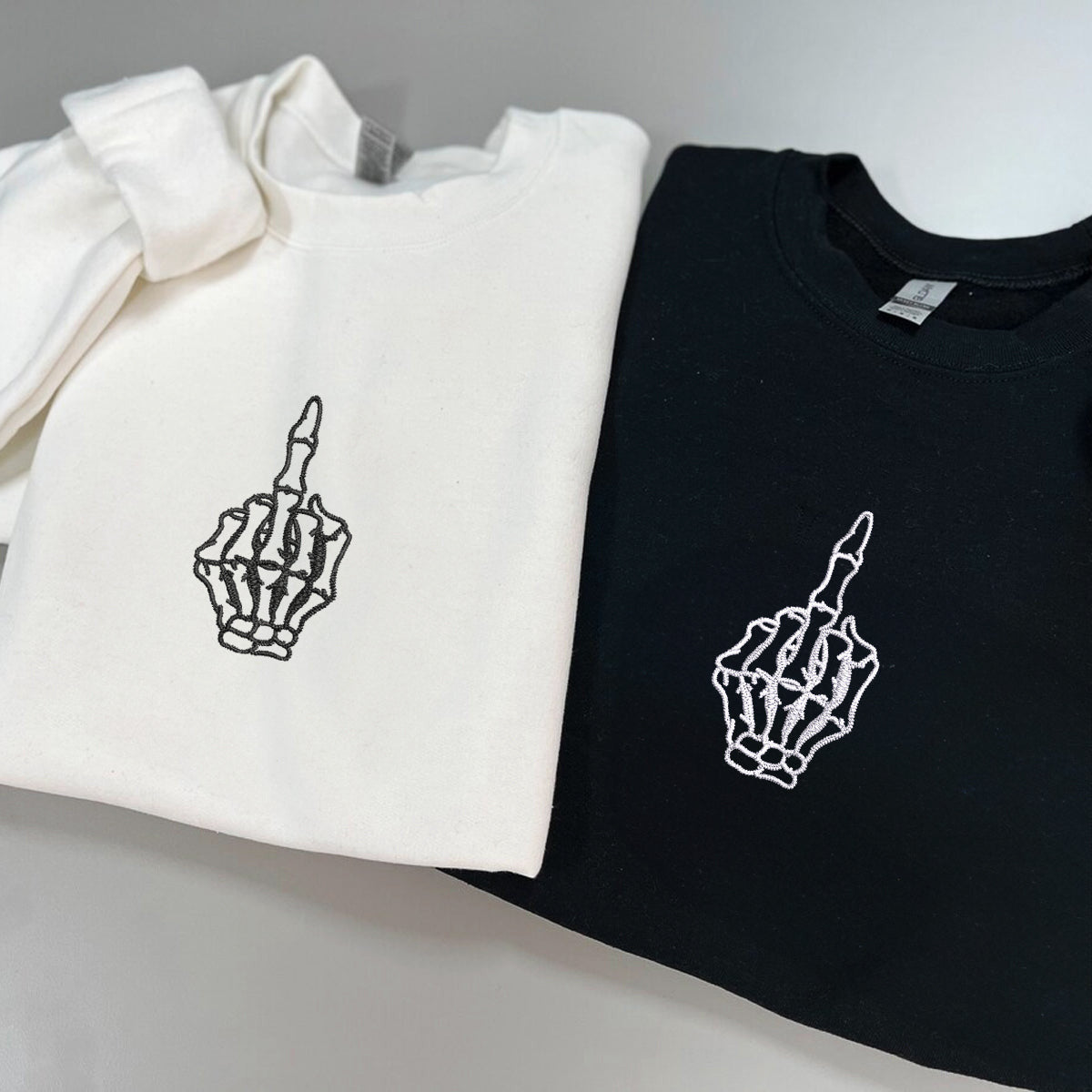 Custom Embroidered Skeleton Cute Hands Matching Hoodies for Couples