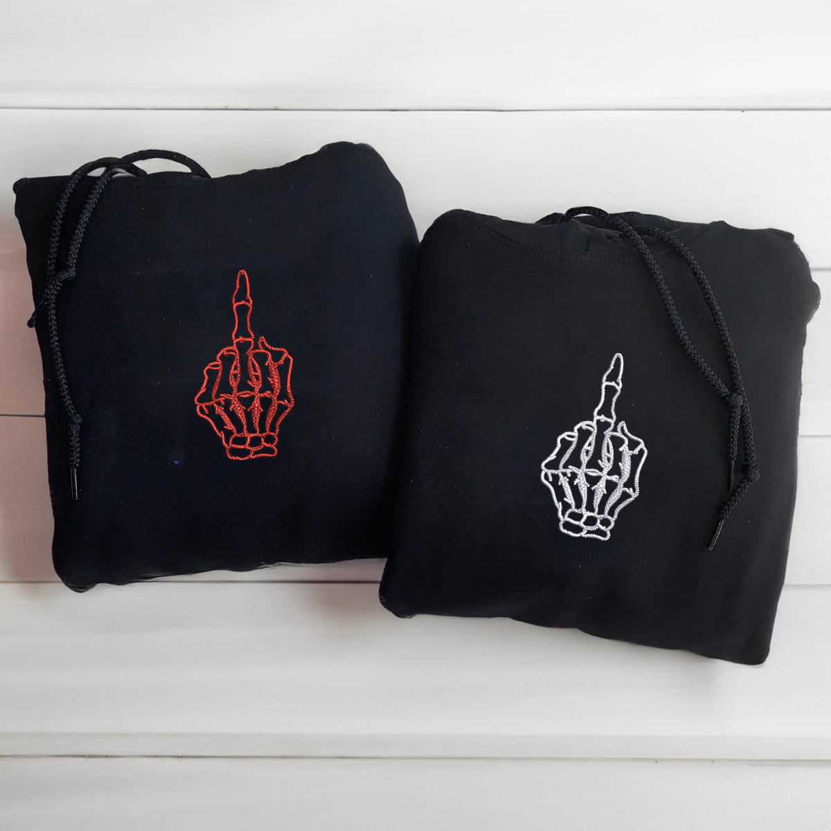 Custom Embroidered Skeleton Cute Hands Matching Hoodies for Couples