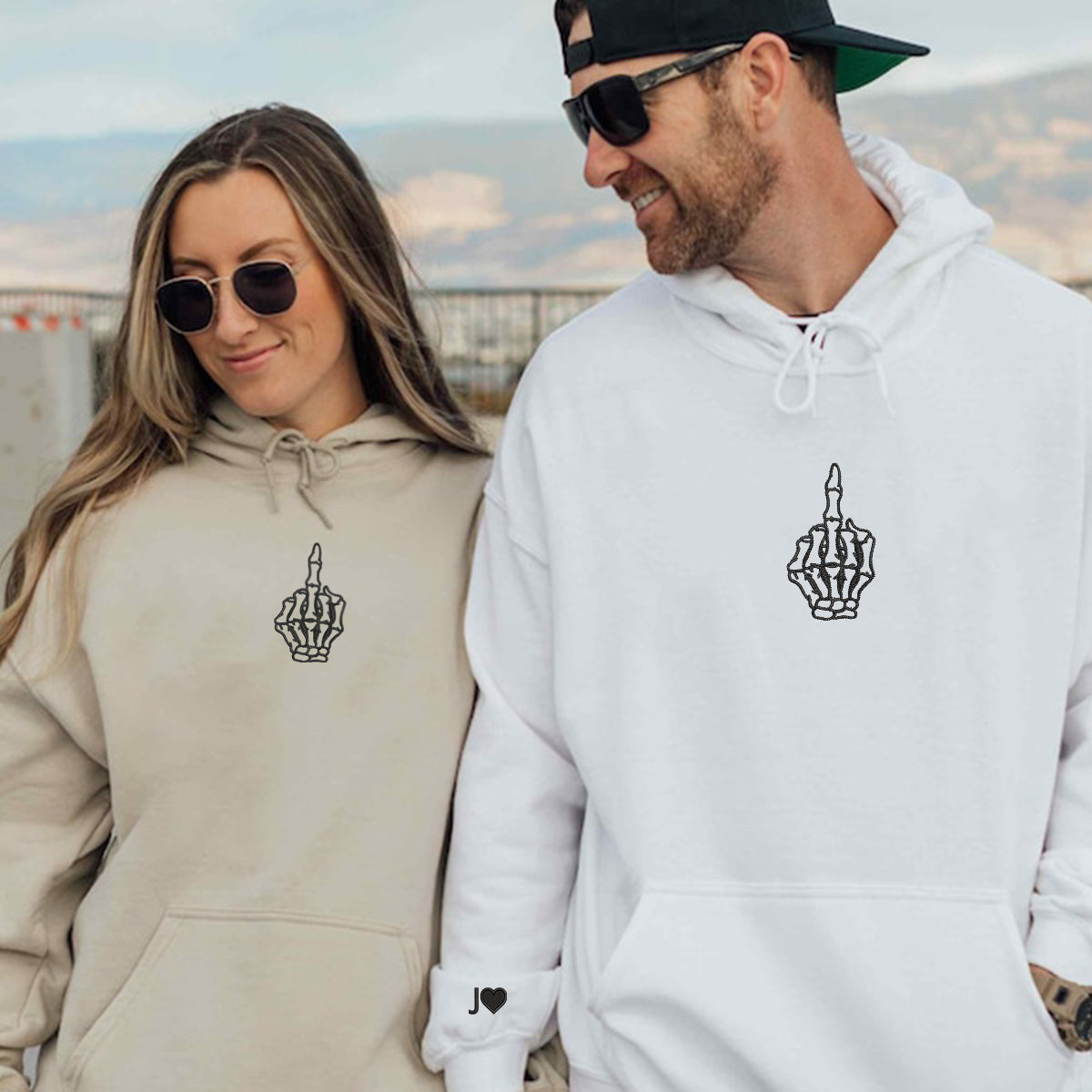 Custom Embroidered Skeleton Cute Hands Matching Hoodies for Couples