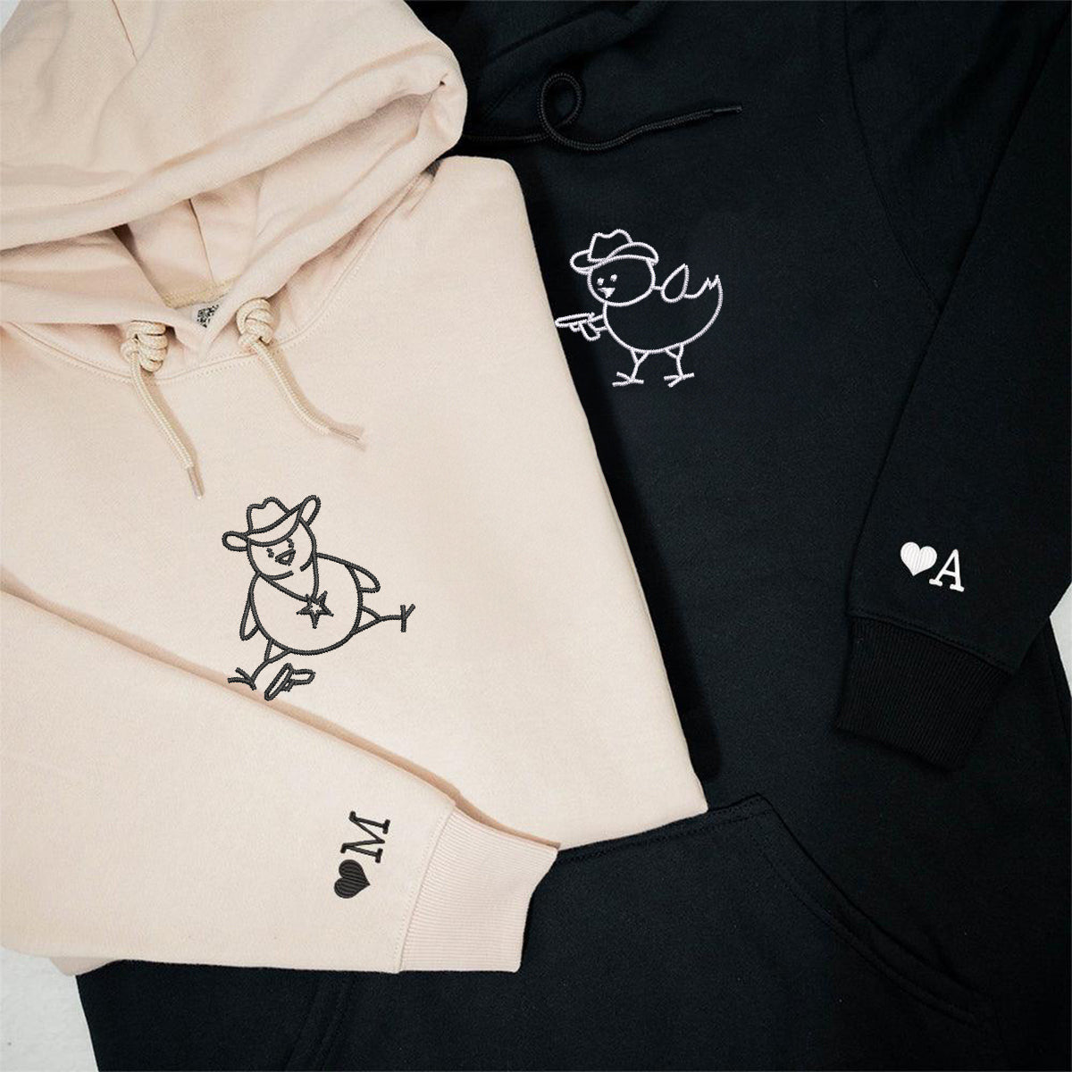 Custom Embroidered Chick Sherrifs Matching Hoodies for Couples