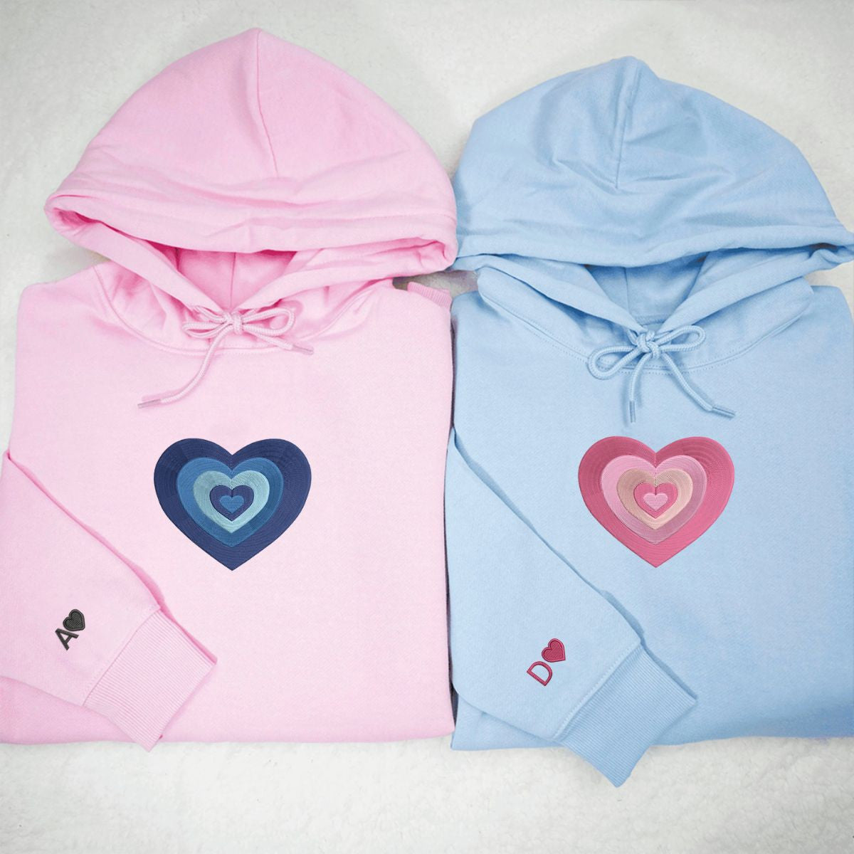 Custom Embroidered Fading Heart Matching Hoodies for Couples