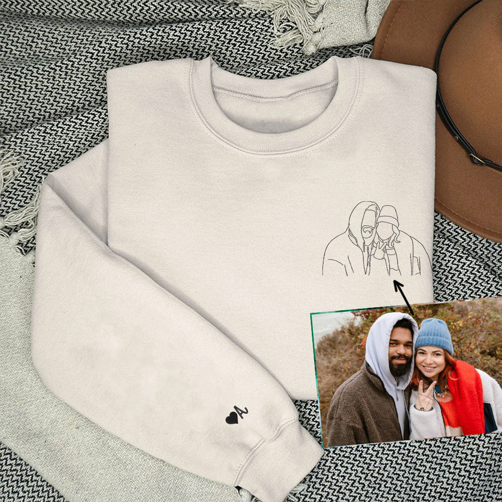 Custom Couple Portrait Embroidered Sweatshirt, Wedding Portrait Hoodie, Matching Couple Sweatshirts, Perfect Wedding Gift for Couples