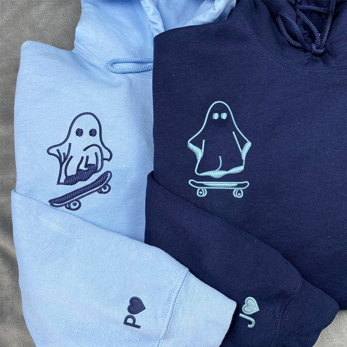 Custom Embroidered Ghost Skater Matching Hoodies for Couples