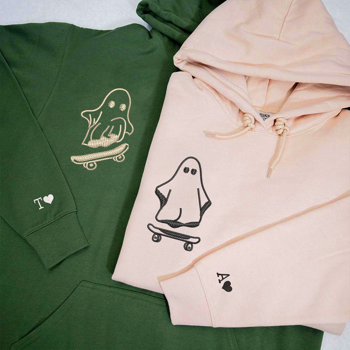Custom Embroidered Ghost Skater Matching Hoodies for Couples