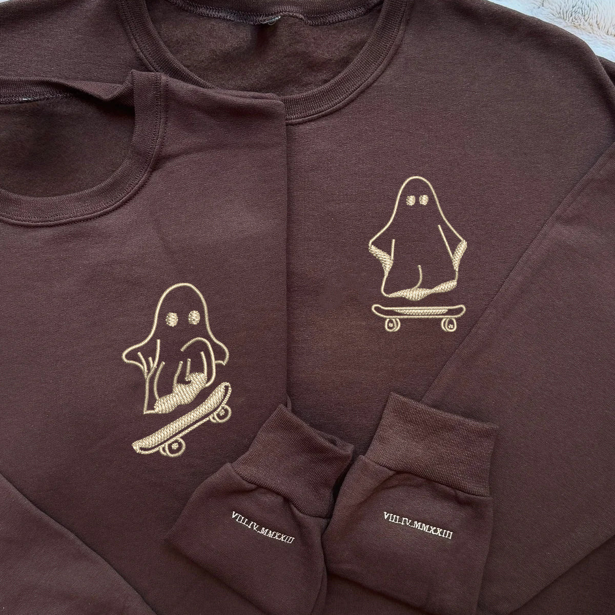 Custom Embroidered Ghost Skater Matching Hoodies for Couples