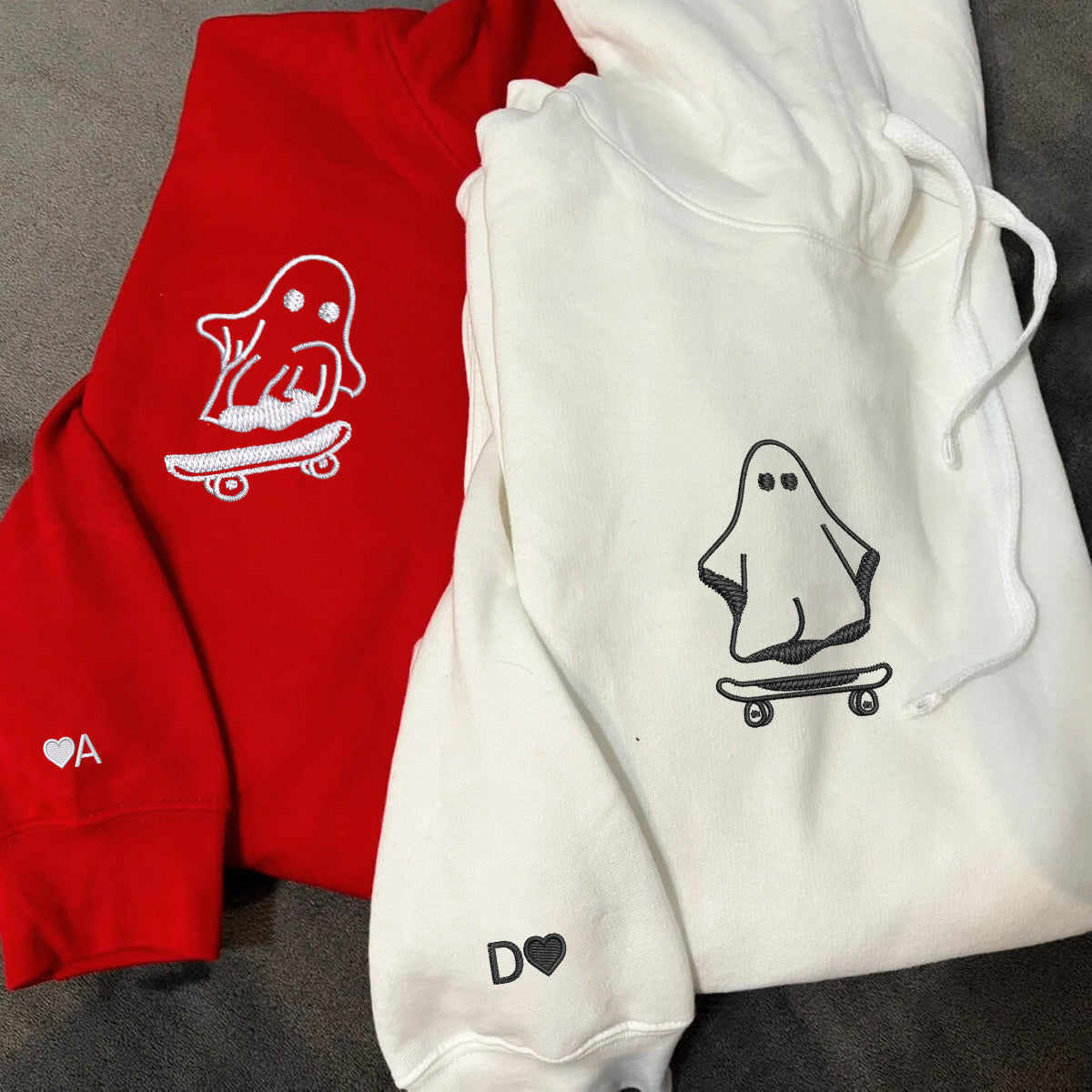 Custom Embroidered Ghost Skater Matching Hoodies for Couples