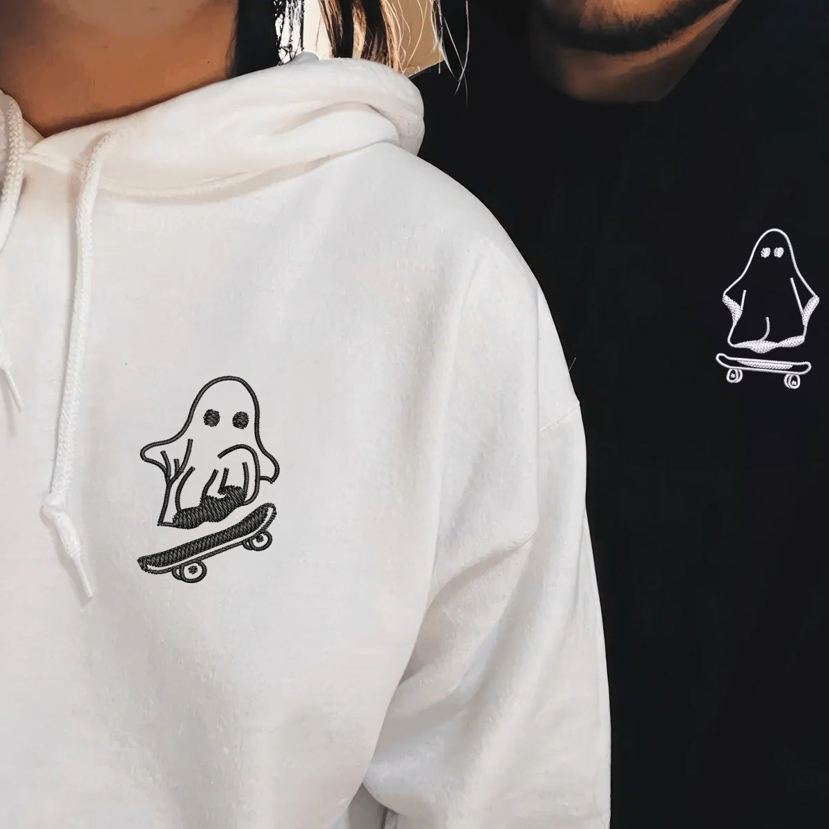 Custom Embroidered Ghost Skater Matching Hoodies for Couples
