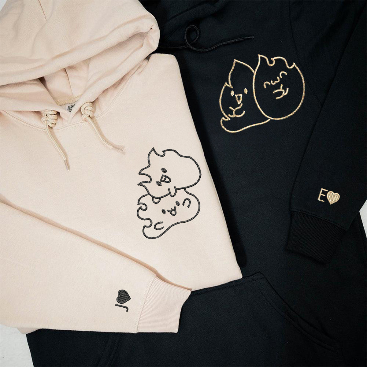 Custom Embroidered Twin Flame Matching Hoodies for Couples